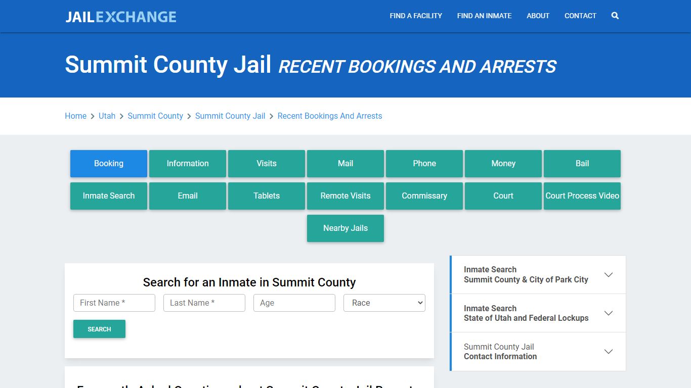 Summit County Jail UT Recent Arrests and Bookings - Jail Exchange